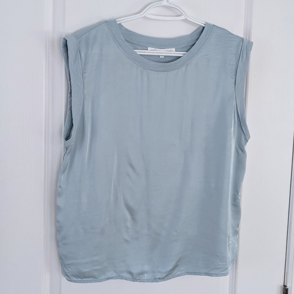 Melissa Nepton satin crew neck blouse top shirt pastel blue large